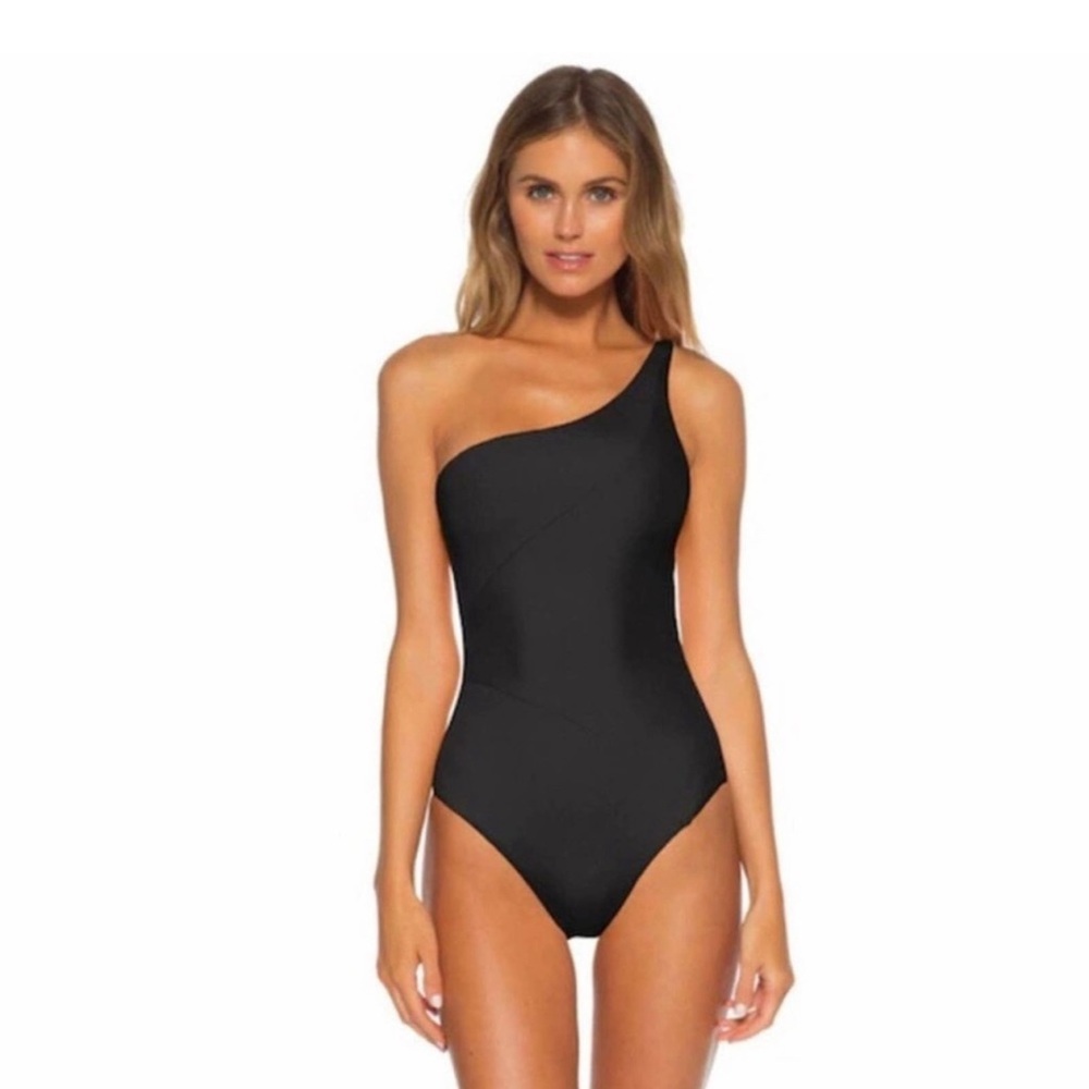 Becca Black Fine Line Adeline One-Shoulder Swimsuit - Black